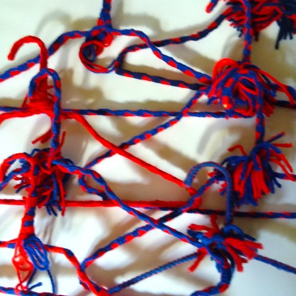 Crocheted Hangers 8 VTG 70s Pom Poms Handmade Metal Boho Retro Granny Knit - Picture 3 of 5